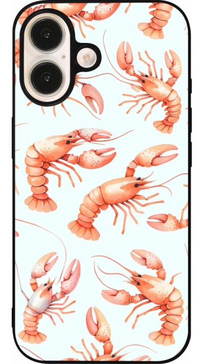 Coque iPhone 16 - Silicone rigide noir Pattern de homards pastels