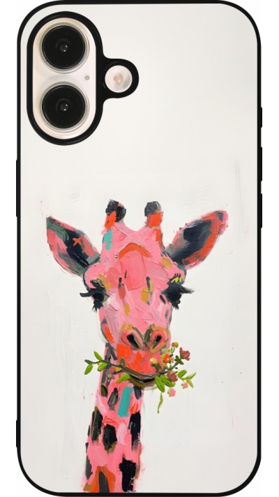 Coque iPhone 16 - Silicone rigide noir Pink Girafe Paint