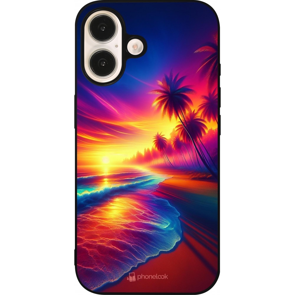 iPhone 16 Case Hülle - Silikon schwarz Strand Sonnenuntergang auffällig