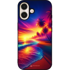 iPhone 16 Case Hülle - Silikon schwarz Strand Sonnenuntergang auffällig