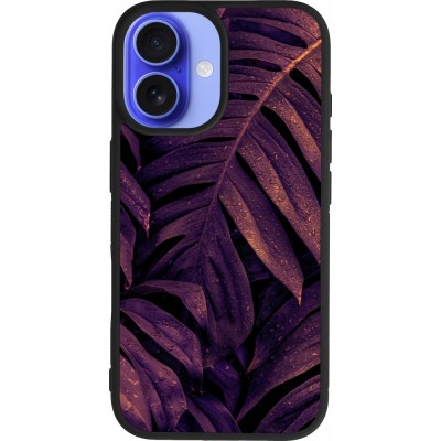 Coque iPhone 16 - Silicone rigide noir Purple Light Leaves