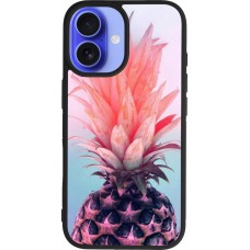Coque iPhone 16 - Silicone rigide noir Purple Pink Pineapple