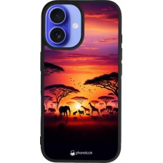 iPhone 16 Case Hülle - Silikon schwarz Safari Sonnenuntergang Wildtiere