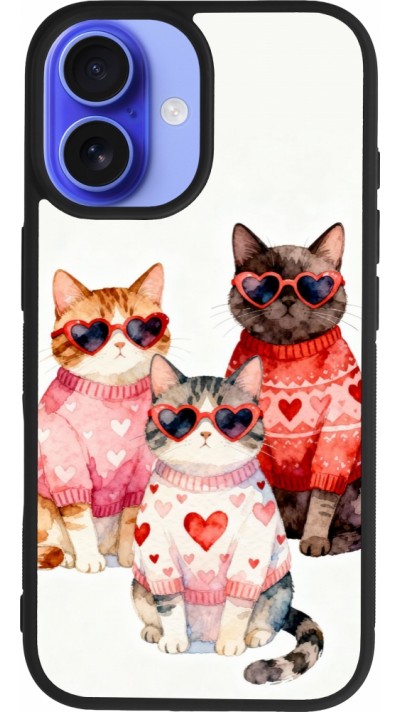 Coque iPhone 16 - Silicone rigide noir Saint Valentines Day 26 Cat Love