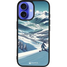iPhone 16 Case Hülle - Silikon schwarz Snowboarder Berg