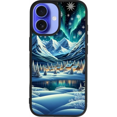 Coque iPhone 16 - Silicone rigide noir Snowy Mountain Village Lake night