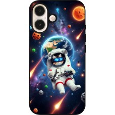 iPhone 16 Case Hülle - Silikon schwarz VR SpaceCat Odyssee