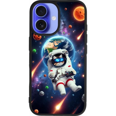 Coque iPhone 16 - Silicone rigide noir VR SpaceCat Odyssey
