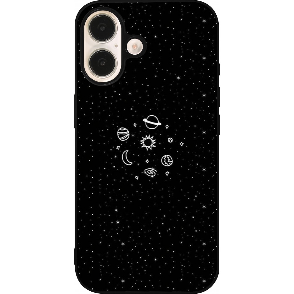 Coque iPhone 16 - Silicone rigide noir Space Doodle