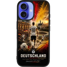Coque iPhone 16 - Silicone rigide noir Football Allemagne splash 2026