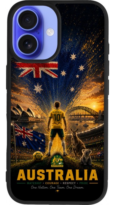 Coque iPhone 16 - Silicone rigide noir Football Australie splash 2026