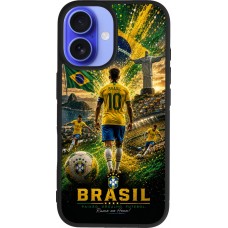 Coque iPhone 16 - Silicone rigide noir Football Brésil splash 2026