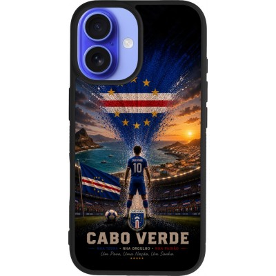 Coque iPhone 16 - Silicone rigide noir Football Cap-Vert splash 2026