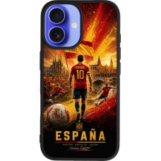 Coque iPhone 16 - Silicone rigide noir Football Espagne splash 2026
