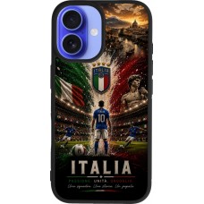 Coque iPhone 16 - Silicone rigide noir Football Italie splash 2026