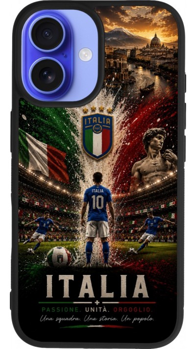 Coque iPhone 16 - Silicone rigide noir Football Italie splash 2026