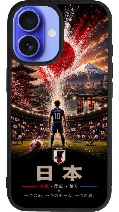Coque iPhone 16 - Silicone rigide noir Football Japon splash 2026