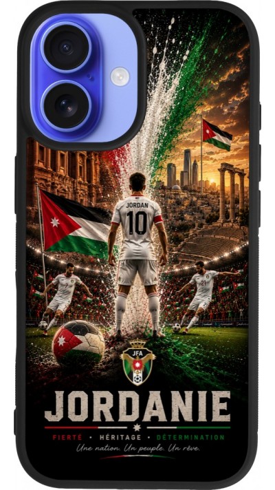 Coque iPhone 16 - Silicone rigide noir Football Jordanie splash 2026