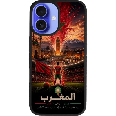 Coque iPhone 16 - Silicone rigide noir Football Maroc splash 2026