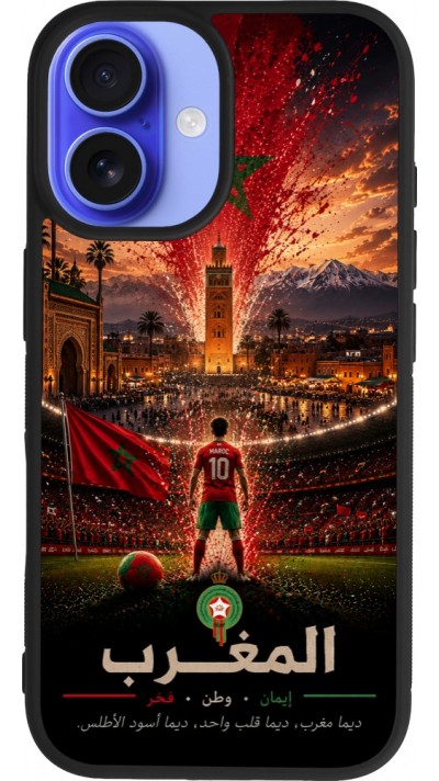 Coque iPhone 16 - Silicone rigide noir Football Maroc splash 2026