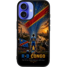 Coque iPhone 16 - Silicone rigide noir Football République démocratique du Congo splash 2026