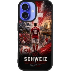 Coque iPhone 16 - Silicone rigide noir Football Schweiz splash 2026