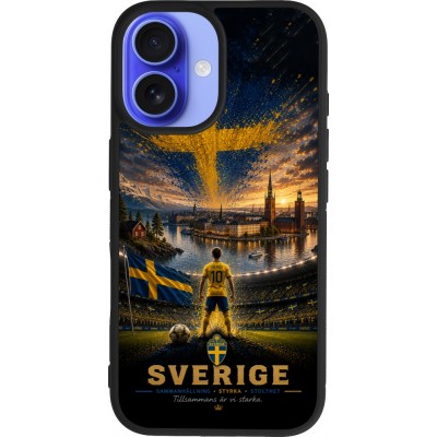 Coque iPhone 16 - Silicone rigide noir Football Suède splash 2026