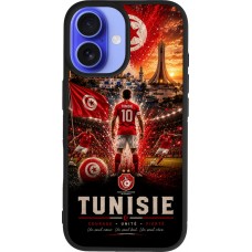 Coque iPhone 16 - Silicone rigide noir Football Tunisie splash 2026