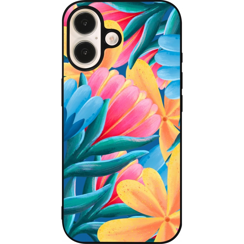 iPhone 16 Case Hülle - Silikon schwarz Spring 23 colorful flowers