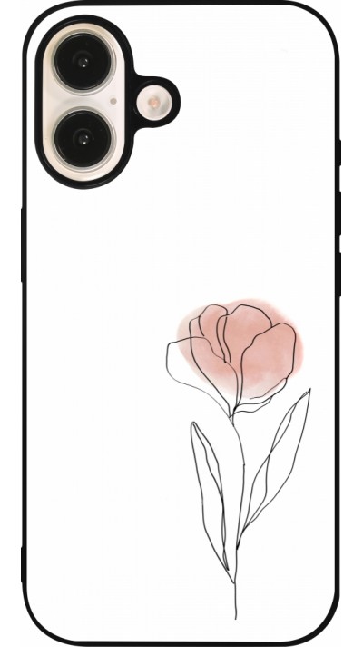 Coque iPhone 16 - Silicone rigide noir Spring 23 minimalist flower