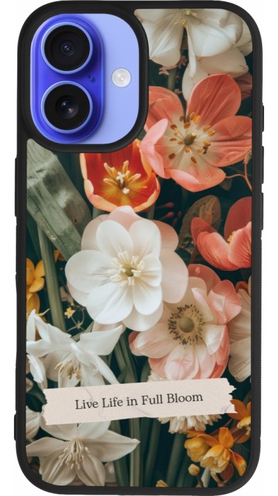 Coque iPhone 16 - Silicone rigide noir Full Bloom 2026