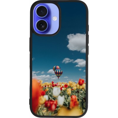 Coque iPhone 16 - Silicone rigide noir Hot air balloon Spring 2026