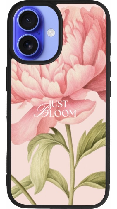 Coque iPhone 16 - Silicone rigide noir Just Bloom 2026