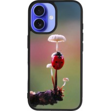 Coque iPhone 16 - Silicone rigide noir Ladybird on a mushroom 2026