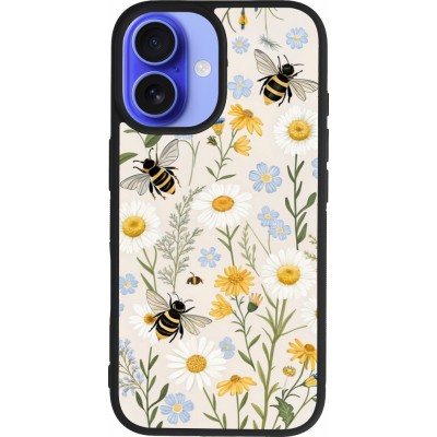 Coque iPhone 16 - Silicone rigide noir Pattern bees Spring 2026