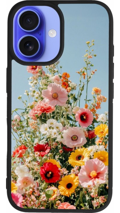 Coque iPhone 16 - Silicone rigide noir Spring flowers 2026