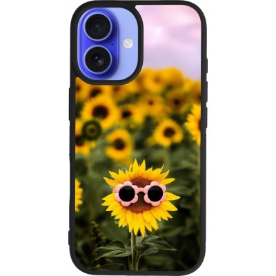 Coque iPhone 16 - Silicone rigide noir Sunflower with glasses Spring 2026