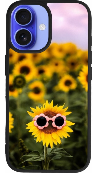 Coque iPhone 16 - Silicone rigide noir Sunflower with glasses 2026
