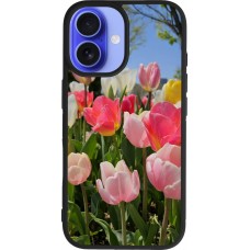 Coque iPhone 16 - Silicone rigide noir Tulips Spring 2026