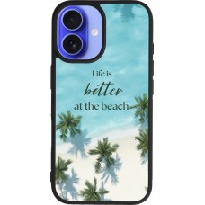 Coque iPhone 16 - Silicone rigide noir Summer 2025 Life is better at the beach