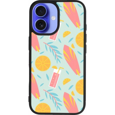 Coque iPhone 16 - Silicone rigide noir Summer 2025 Pattern citron