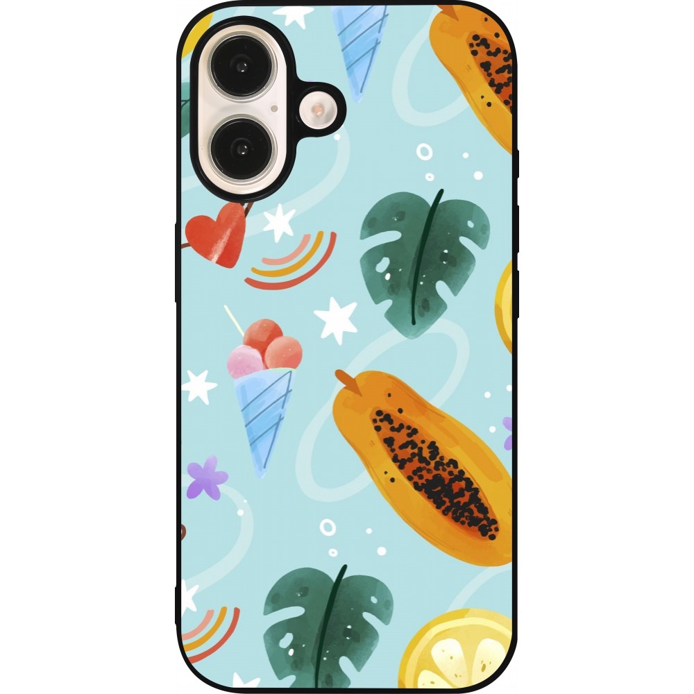 iPhone 16 Case Hülle - Silikon schwarz Summer 2025 Pattern papaya