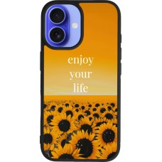 Coque iPhone 16 - Silicone rigide noir Summer 2026 Enjoy your life