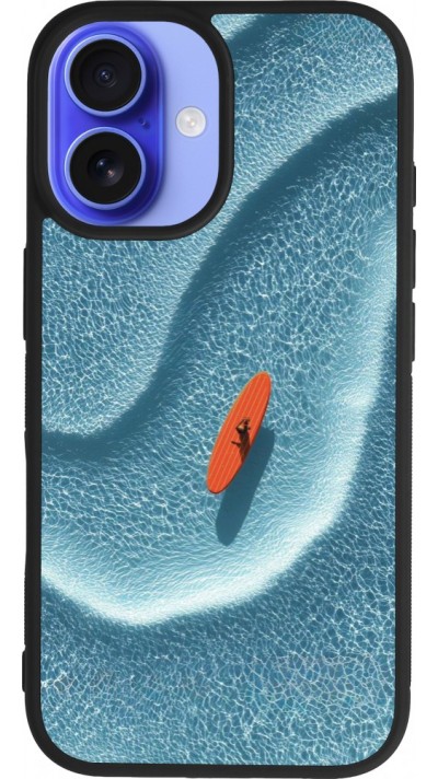 Coque iPhone 16 - Silicone rigide noir Orange surf Summer 2026
