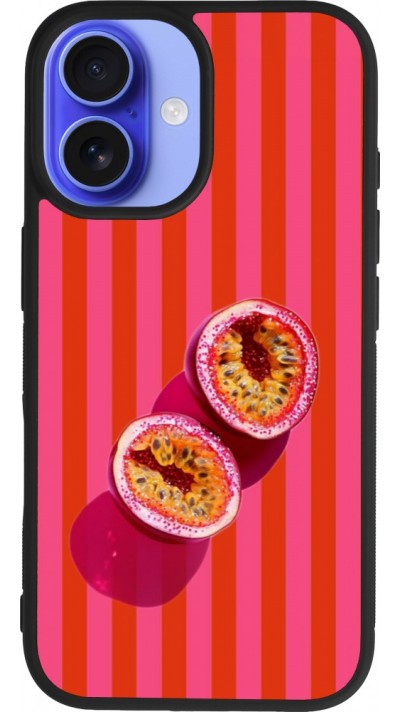 Coque iPhone 16 - Silicone rigide noir Passion fruit Summer 2026