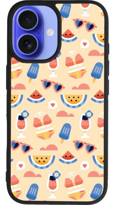 Coque iPhone 16 - Silicone rigide noir Pattern Summer 2026