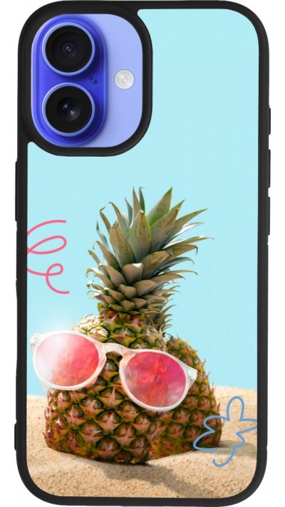 Coque iPhone 16 - Silicone rigide noir Pineapple with glasses Summer 2026