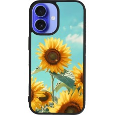 Coque iPhone 16 - Silicone rigide noir Sunflowers Summer 2026