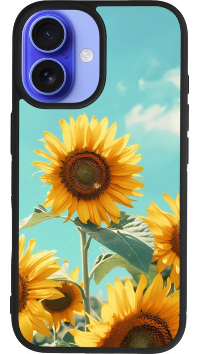 Coque iPhone 16 - Silicone rigide noir Sunflowers Summer 2026