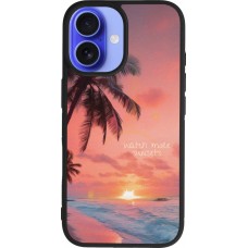 Coque iPhone 16 - Silicone rigide noir Watch more sunsets Summer 2026